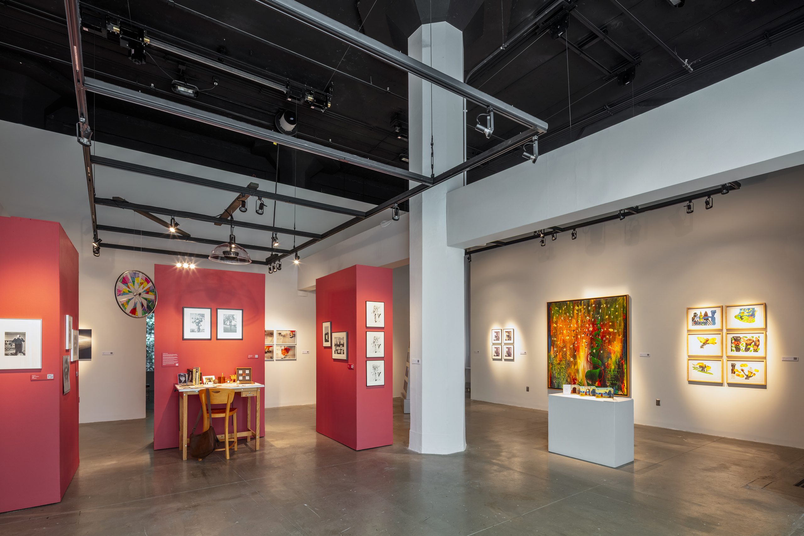 SU- Cantor Gallery-285A0750-HDR art gallery with red walls and lighting tracks