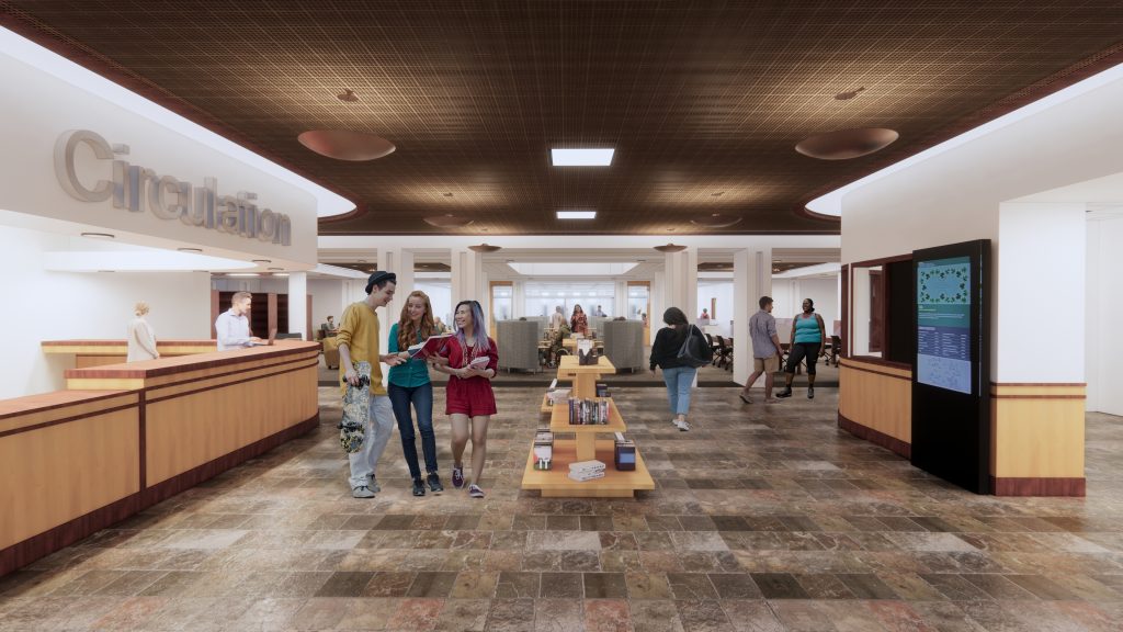 Mock-up of library circulation desk