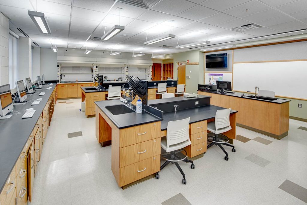 Renovated college biology and chemistry labs with modern amenities