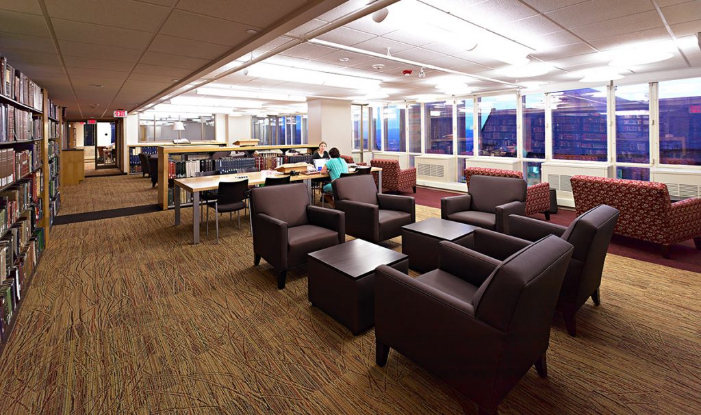 Space consolidation in a university library with new comfortable study areas for collaboration